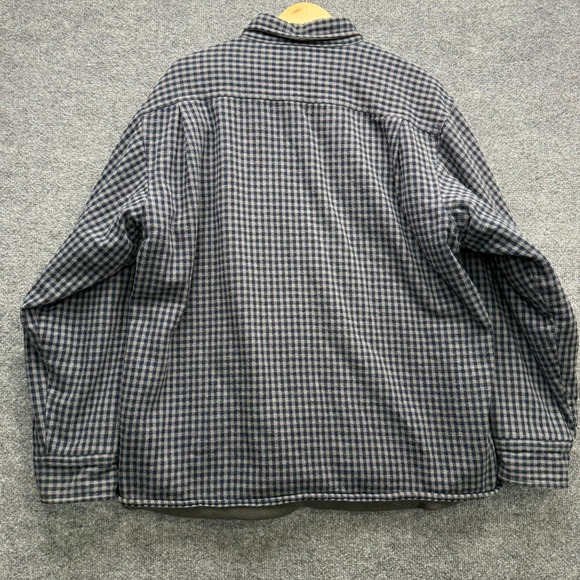 Cabela's Shirt Jacket Men's L Navy Gray Gingham Long Sleeve Fleece Lined Flannel - Picture 7 of 12